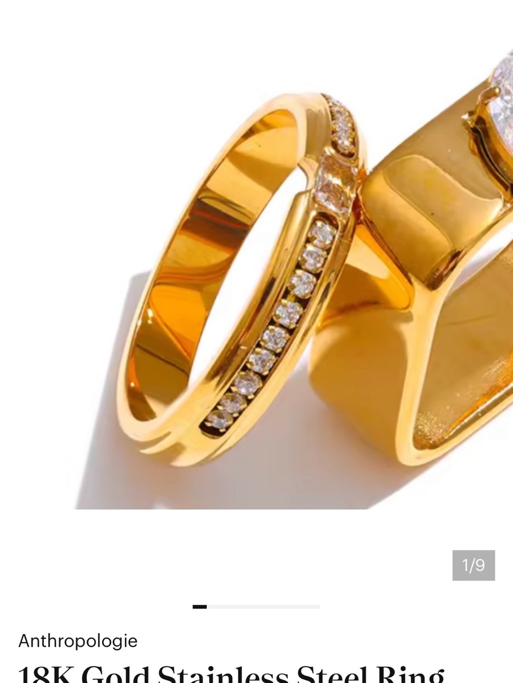 18K Gold Stainless Steel Ring with Crystal Accents SIZE 8 - Picture 4 of 7